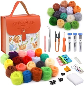 Mayboos Needle Felting Kit، Wool Roving 35 Colors Set، Wool Felting Tool Starter Kit Felt Molds with Portable Storage Box for DIY Craft Home Decoration Gift