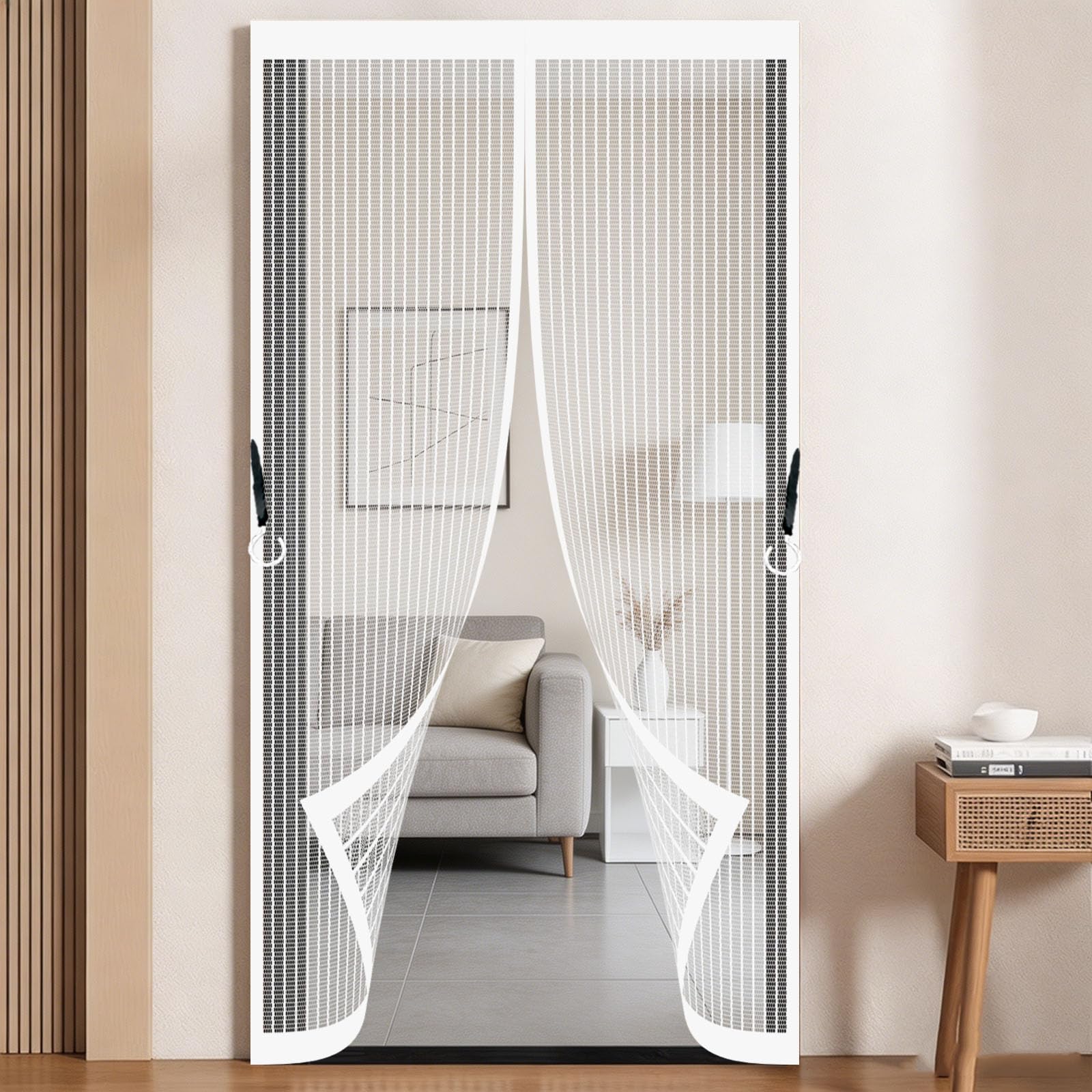 Hokxuan White Magnetic Fly Screen Door 170 X 150 Cm No-Drill Easy Installation Automatically Closes Powerful Magnets Anti Mosquito Fly Curtain For Patio Doors Balcony Sliding Door,