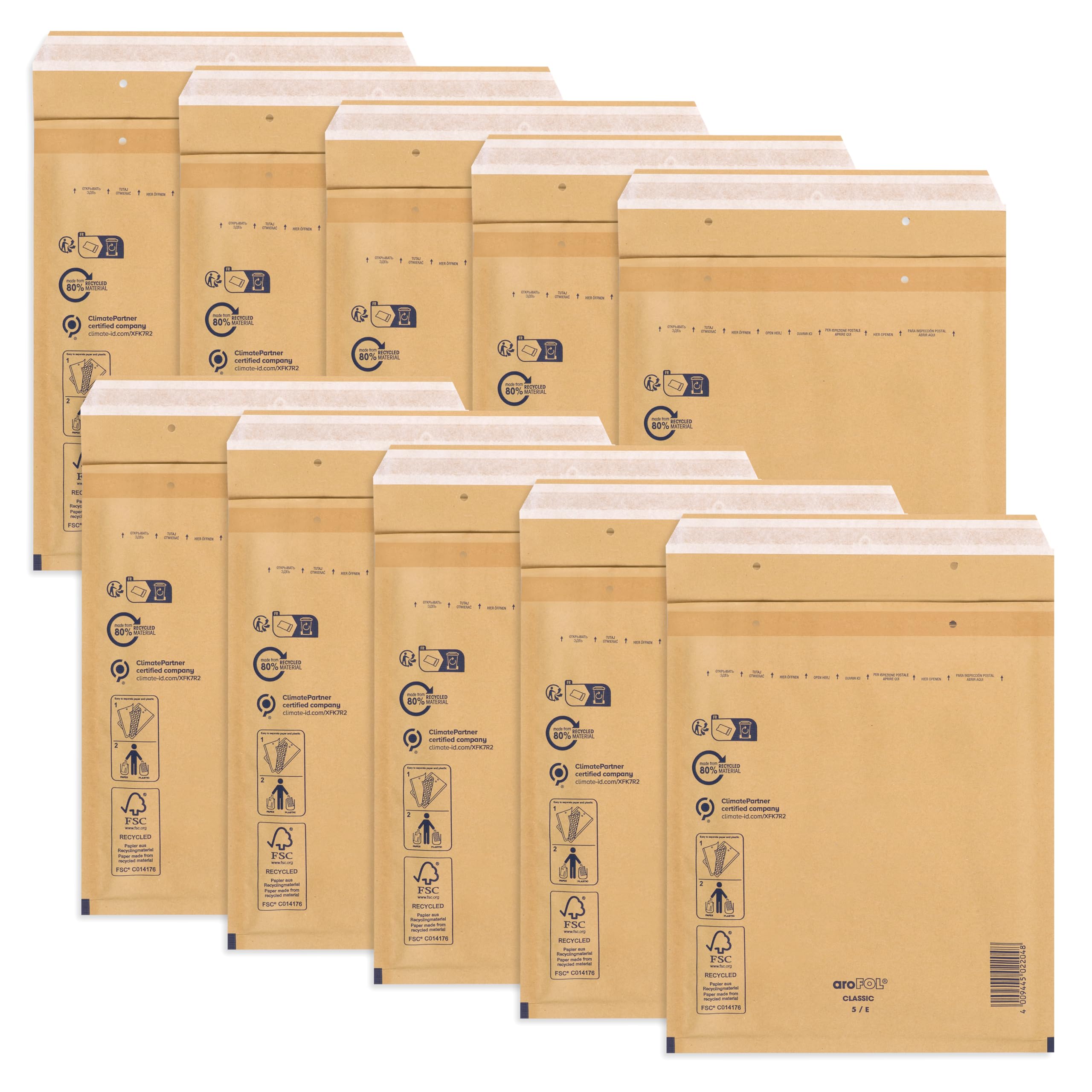 ÖKI Bubble Envelopes with Adhesive Strips, Pack of 10, B5 Padded Envelopes, Brown
