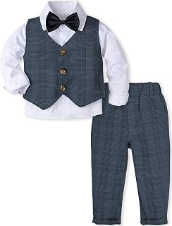 Baby Toddler Boys Gentleman Suit Set, 3pcs Outfits Shirts & Vest & Pants