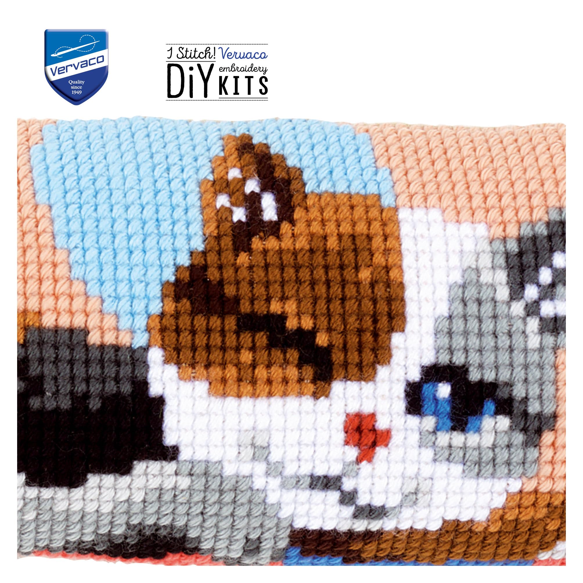 Vervaco Kreuzstich Stickpackungen Dekorative Zugluftstopper Vorgedruckt Kissen Katze DIY Set Kreativ Set Für Erwachsene ca. 80 x 20 cm Bastelset Handwerker Haus Dekoration
