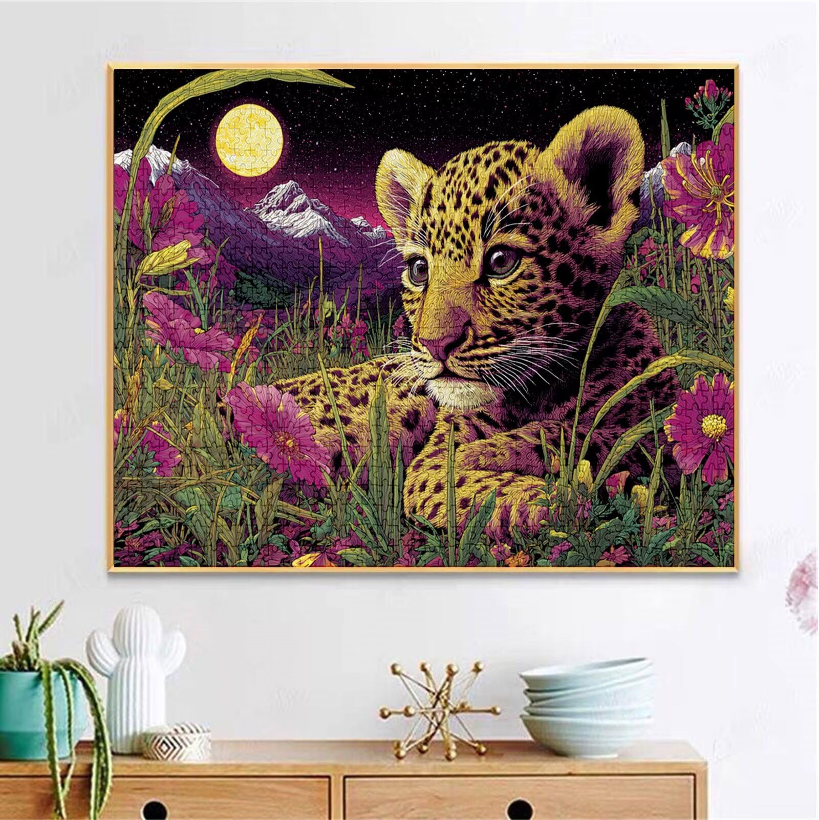 Puzzle 2000 Pezzi, 3 4 5 Anni Puzzle Leopardo 6 7 8 Anni Giochi Educativi Sostenibili Con Motivi Per Adulti Da Gioco in Legno Di Alta Qualità Jigsaw Fiore per Gioco Familiare, Regalo Natale H-4577