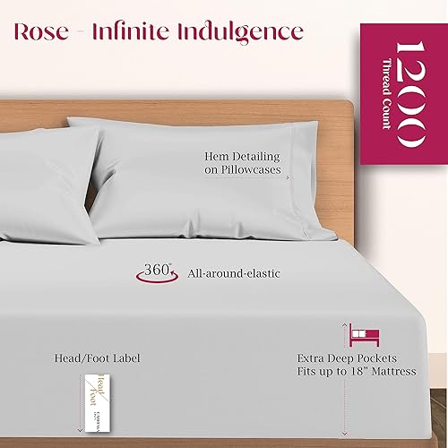 Miniatura 6 de Carressa Linen 5Star - Sábanas de algodón de 1200 hilos para cama tamaño California King, 4 piezas, calidad hotelera, calidad hotelera, tela de