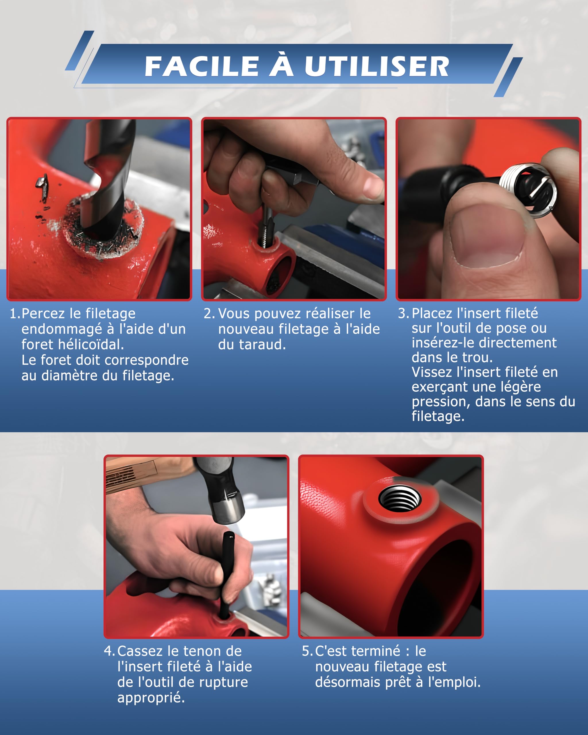 DAYUAN 131 pièces Set de réparation de filetages M5 M6 M8 M10 M12 Maintenance comme Helicoil
