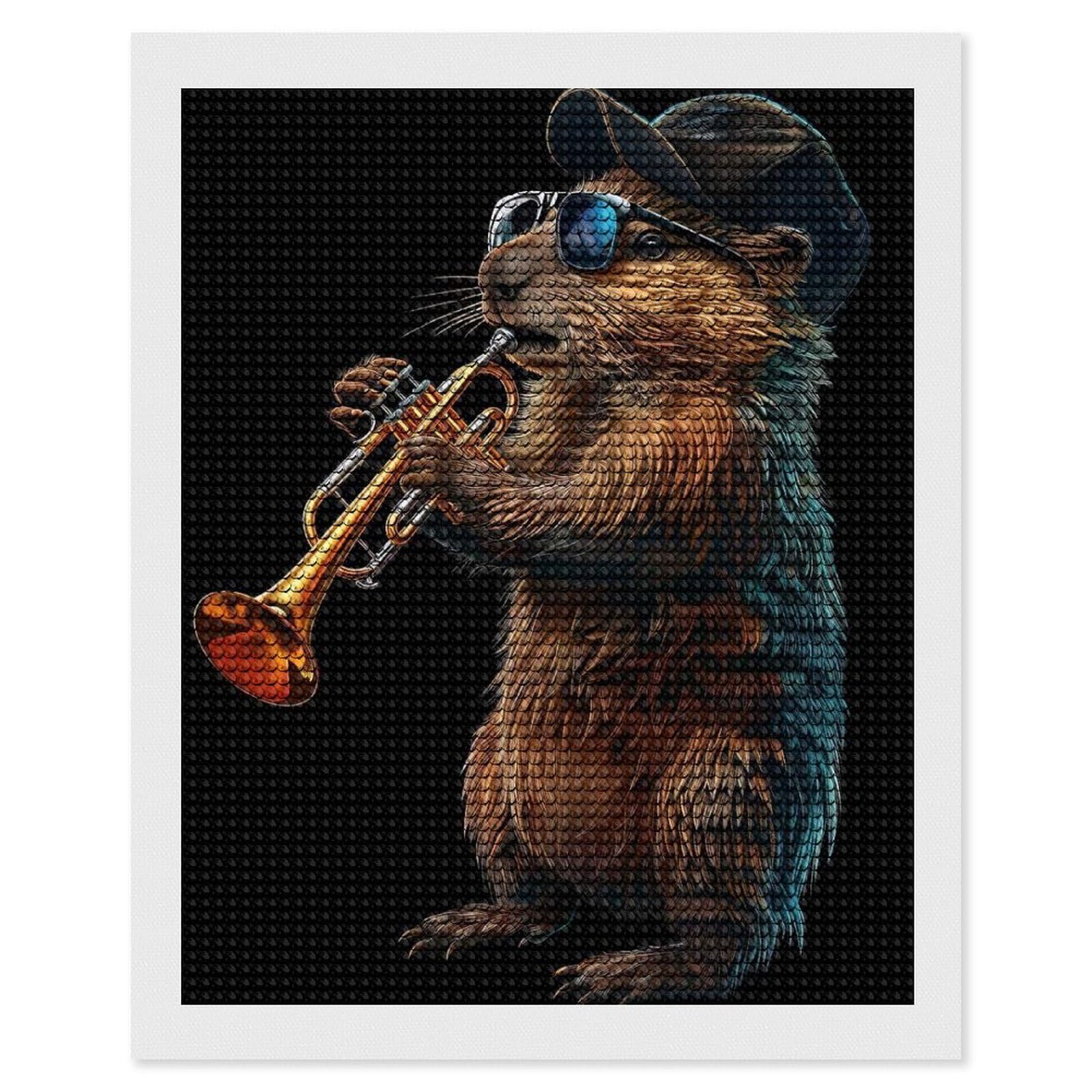 Junmoney Beaver Trumpet Diamond Painting Canvas Kit 16"x20", Leisure Activity, Aesthetic Room Decor, with Tool Kit, DIY, Gift