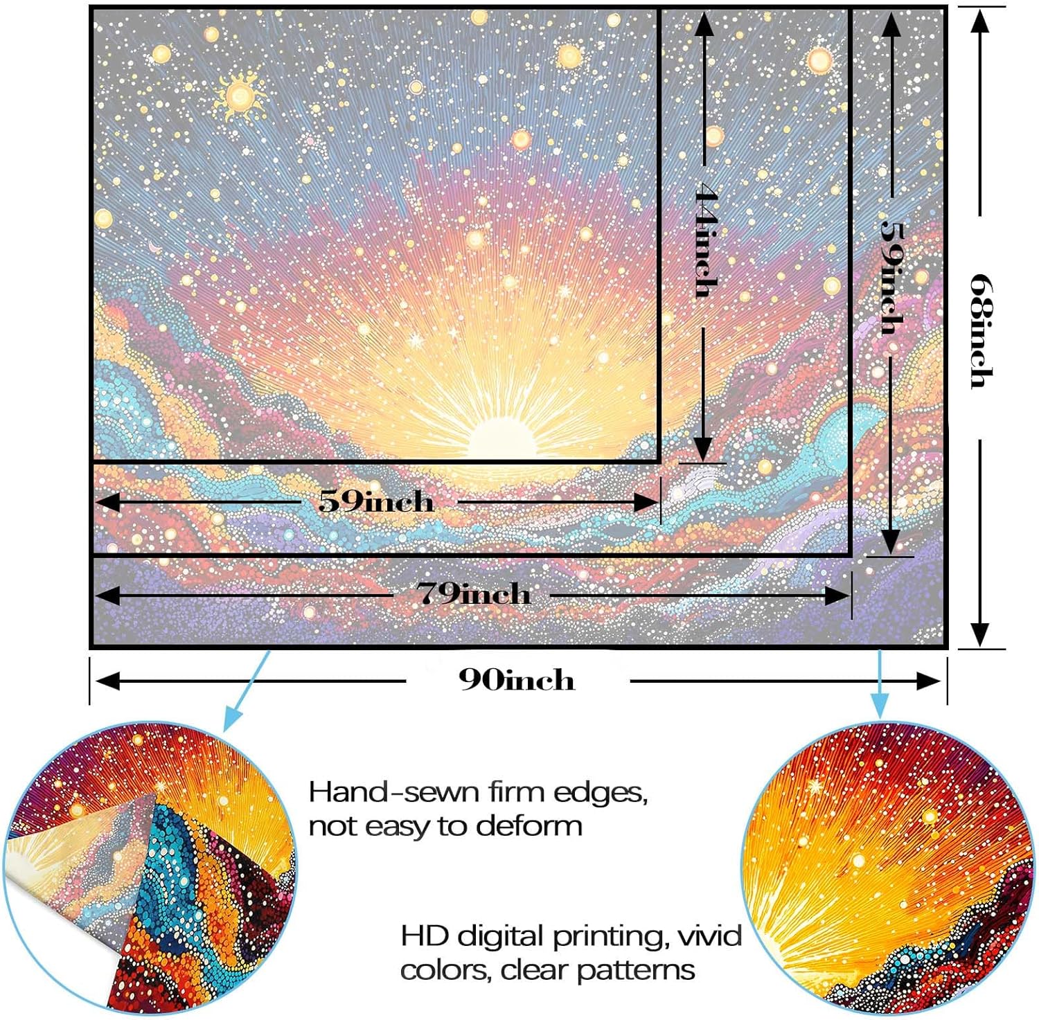 Spenlife Abstract Cosmic Sunrise Mountains Wall Tapestry, Trippy Galaxy Landscape Tapestries for Bedroom Decor, Artistic Tapestry 90x70 Inch
