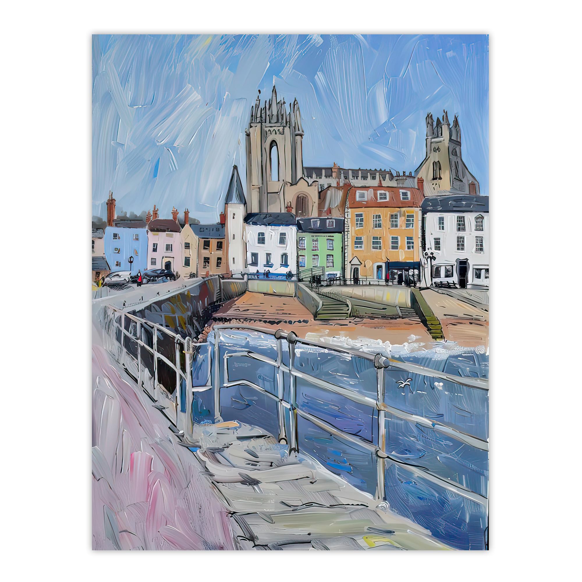 Artery8 Bridlington Pier Shore Painting Yorkshire Sunny Living Room Extra Large XL Wall Art Poster Print
