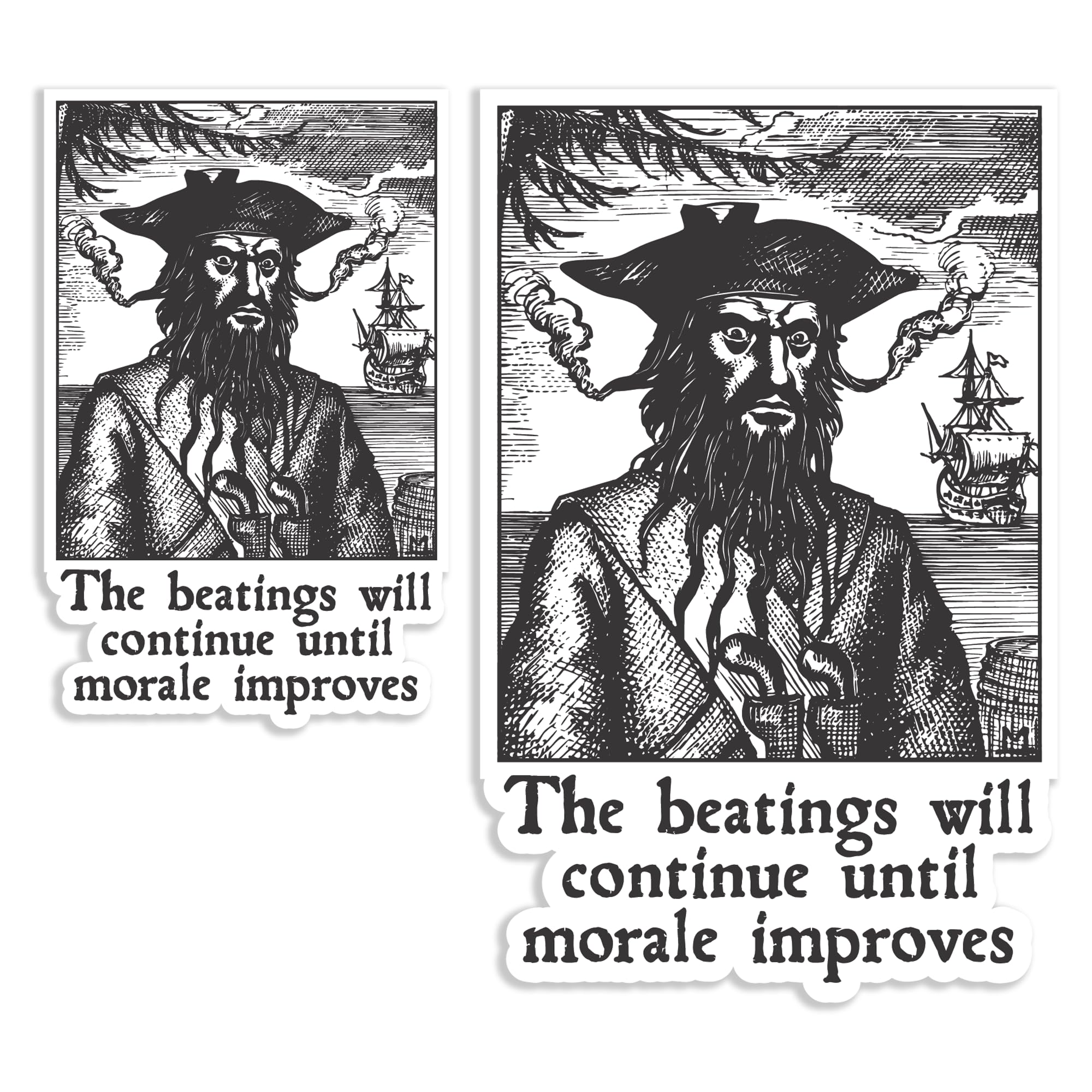 United by Color The Beatings Will Continue Until Morale Improves - Pirate Humor Sticker (2Pk) - Funny Morale Stickers - Waterproof Used for Truck,