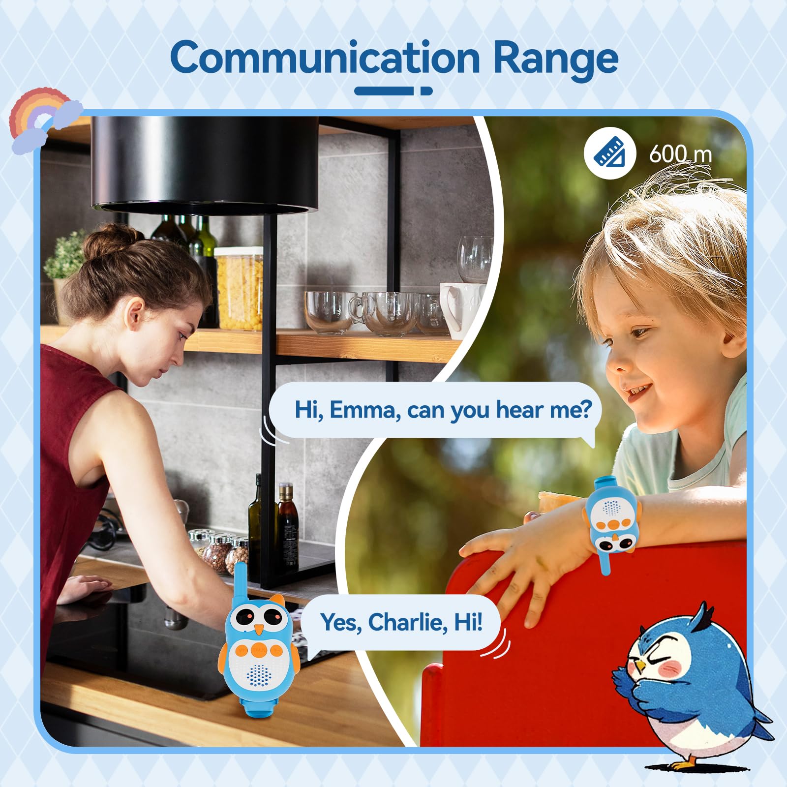 Retevis RT30W Walkie Talkie Bambini, Giochi Bambini Ricaricabili con Occhi LED, Indossabile Walkie Talkie Giocattoli Bambina, Regalo Bambino 4-8 Anni Regali Gioco per Famiglie da Esterno (1 Coppia)