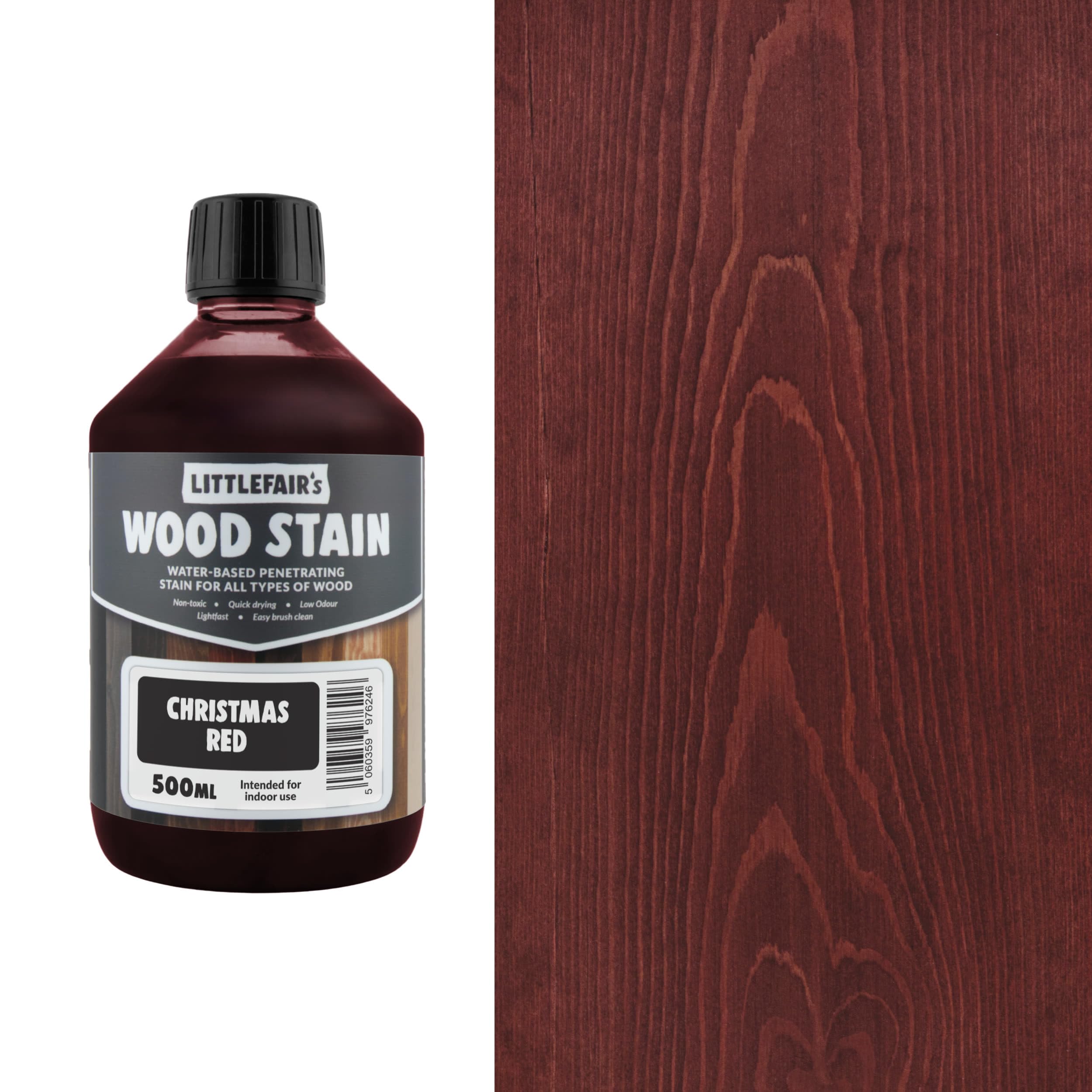 Littlefair's | Water Based Wood Dye | Special Colours Range | Indoor and Outdoor Use | Environmentally Friendly | Christmas Red (500ml)
