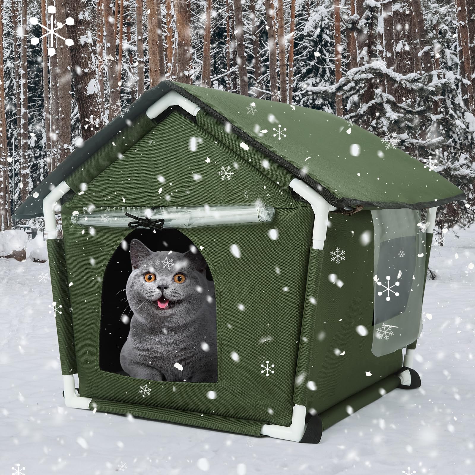 Outdoor Cat House Weatherproof Cat Shelters for Feral Cats Indoor Cat House with Mat and Edging Nails for Outside Provides Cozy Shelter for Stray and Outdoor Cats