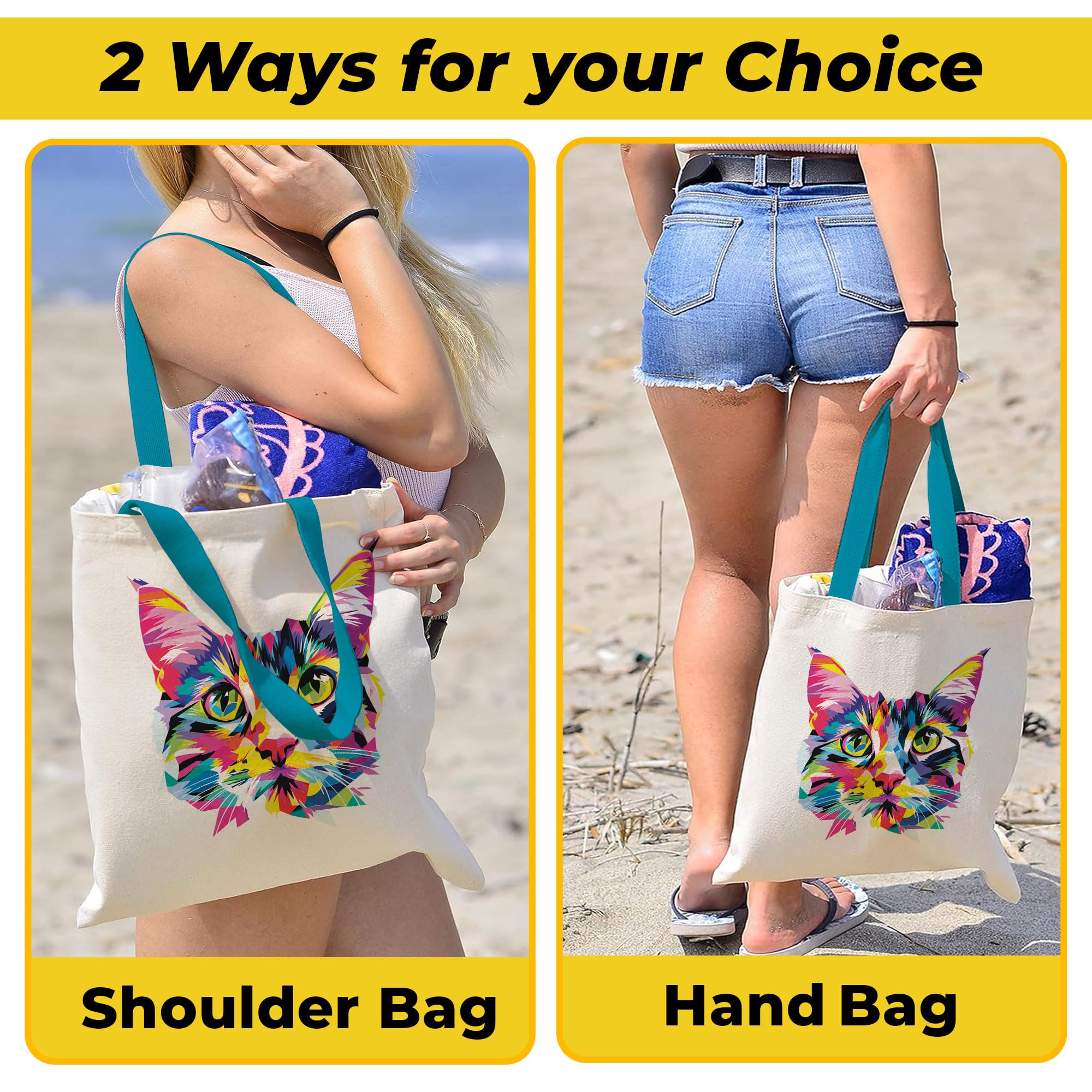 Goelite Cat Pattern Tote Bag For Women With Zipper | Canvas Cloth Totes For Grocery, Shopping, Girls College And Daily Use | Aesthetic Stylist Look Travel Handbag For Multipurpose Use 3