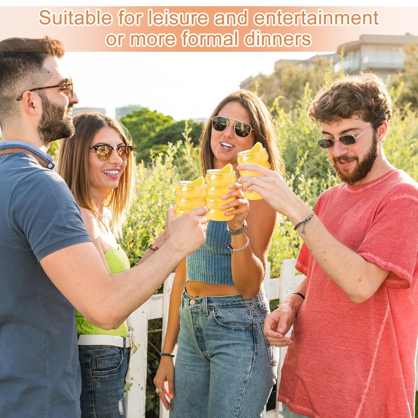 350ml Bicchieri Della Bolla con la Paglia,Set di bicchieri a Coste 4pcs,bicchieri Dell'Onda Tumbler di Vetro,Bicchieri Dell'Acqua per Il Latte Macchiato Caffè Freddo Whisky Cocktail Caffè Soda (B)