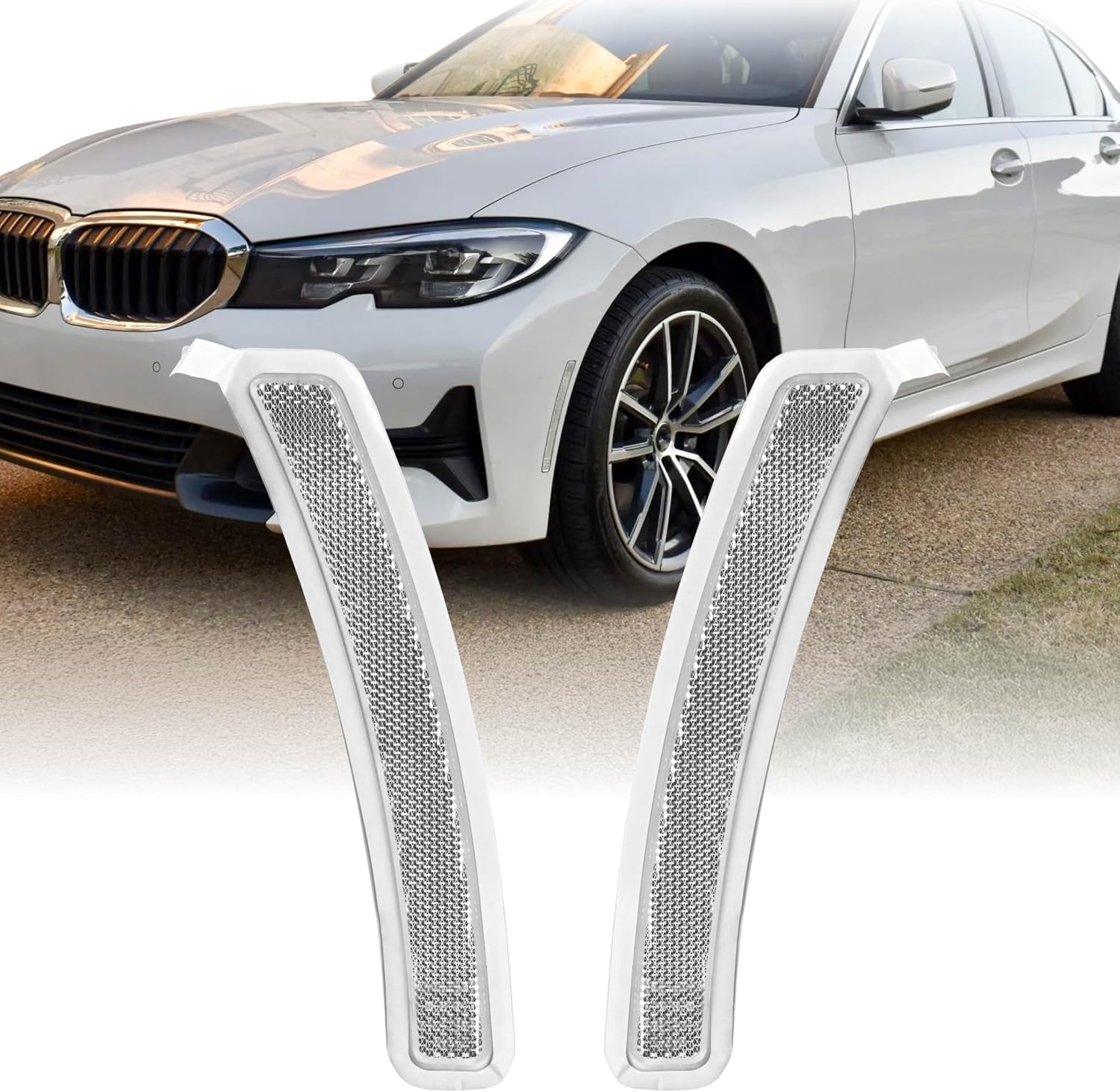 DEPO Front Bumper Side Marker Reflector Light Compatible with 2019-2024 BMW G20 3 Series 4 Doors Sedan (All Clear White Out Lens)