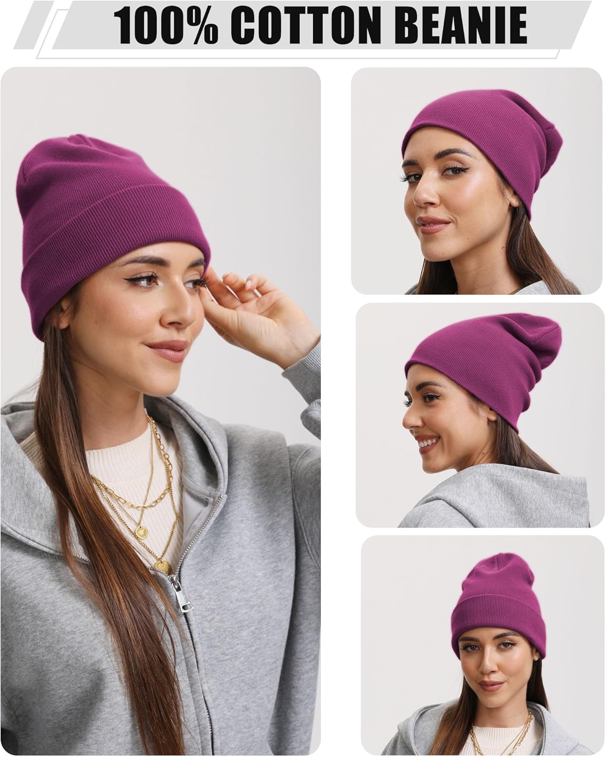 100% Cotton Beanie Hat- Unisex Ultra Soft Winter Warm Stretch Knit Cuffed Hats Fisherman Beanies Skull Cap - Image 4