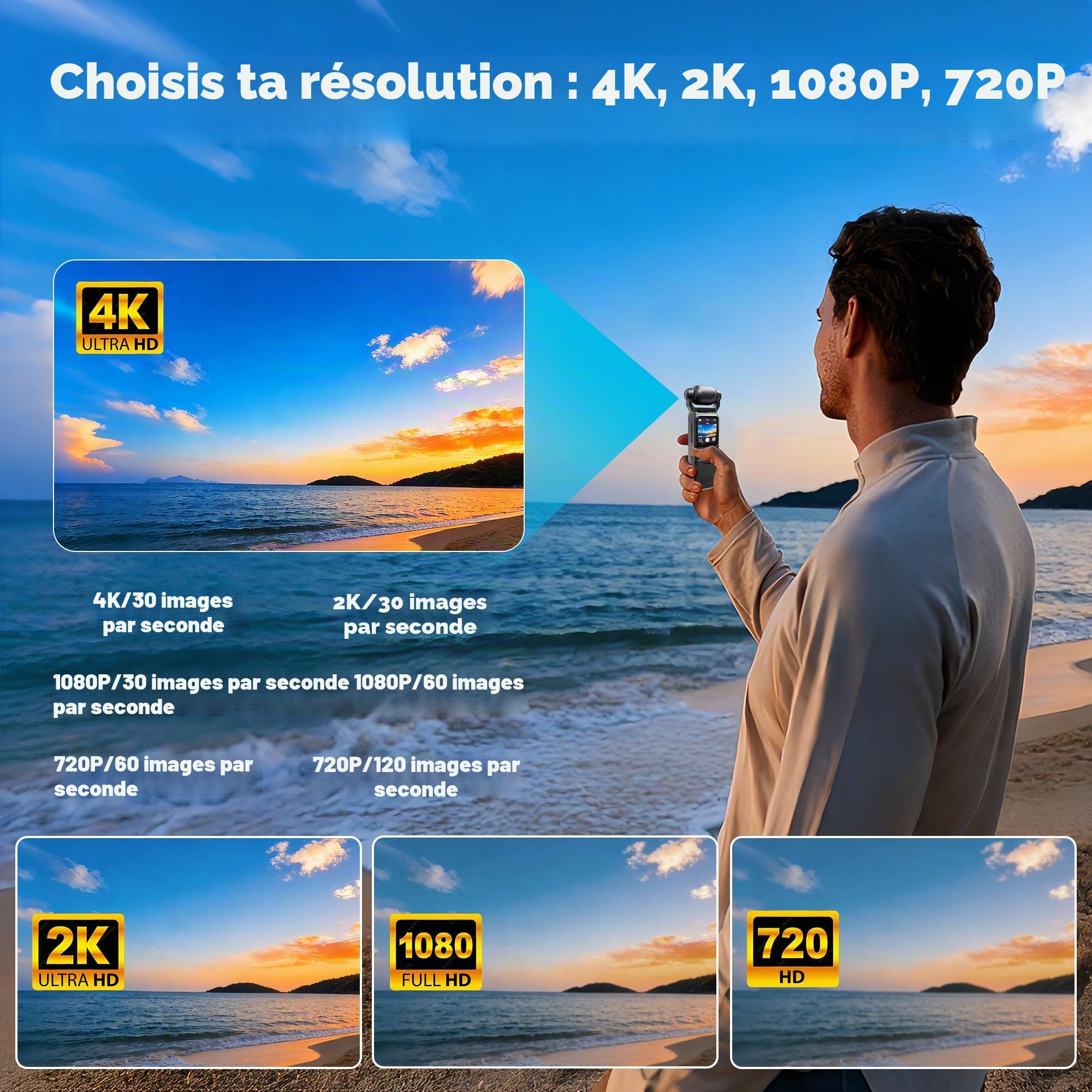 4K Camera Vlog, Portable Caméra POV, Caméra de Corps, Body Cam pour Sport, WiFi Mini Camera Sport avec Stabilisation, Caméras Corporelles pour Voyage, Carte TF 64GB