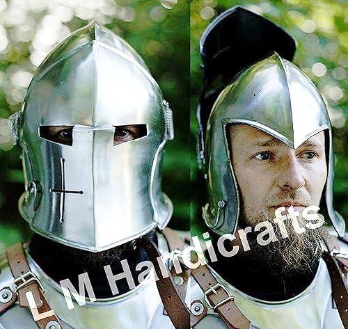 Miniatura 2 de Medeaval Visored Barbuta Templar Crusader Armor Helmet Roman Spartan Silver casco vikingo casco casco de caballero casco espartano medieval armadura