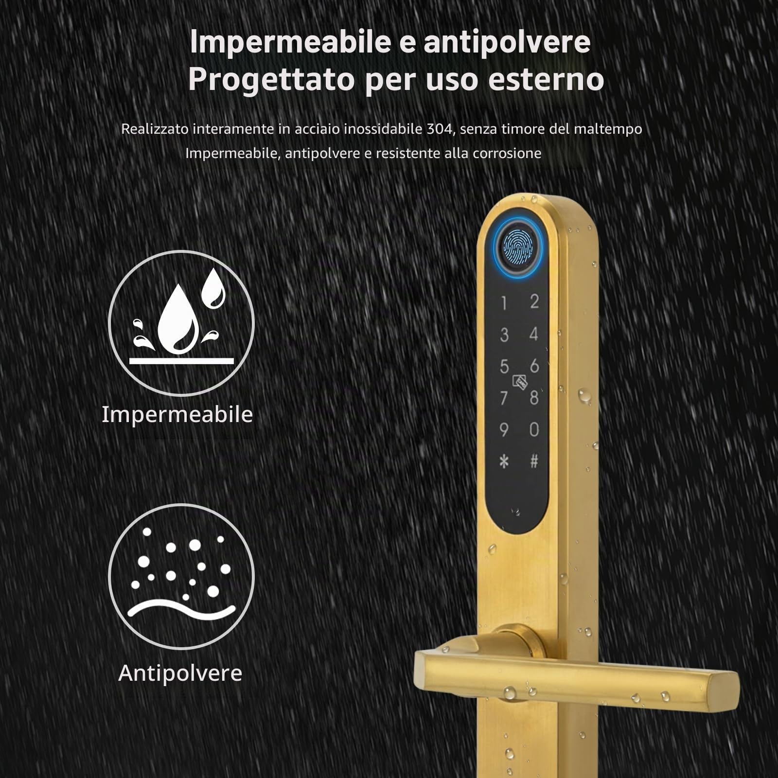 Serratura per porta intelligente con impronte digitali, serratura intelligente con maniglia, serratura per porta digitale, maniglia per porta intelligente con impronta digitale (oro)