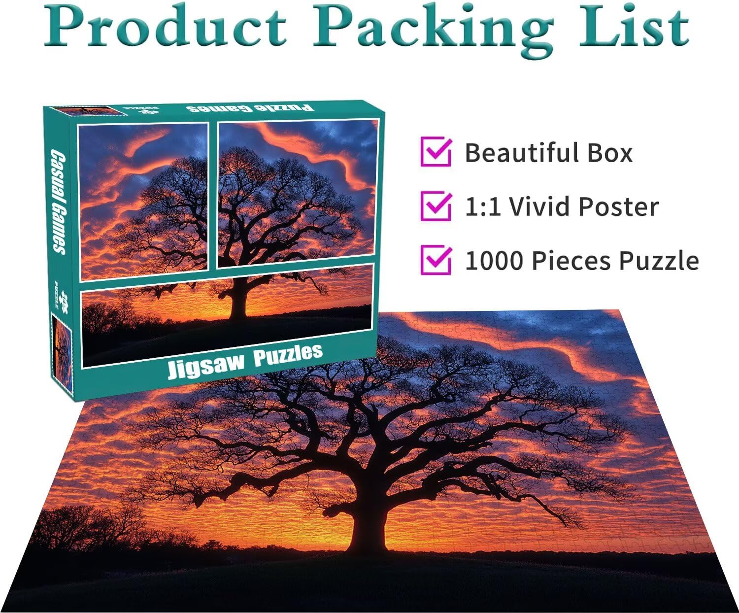 Puzzle Erwachsene 2000 Teile Baum Sonnenuntergang Educa Jigsaw für Kinder ab 8 Jahren Mädchen Jungen, Erwachsene Impossible Klassische Puzzles, Anspruchsvoll Spielspaß, Als Geschenke 70x99cm t-898