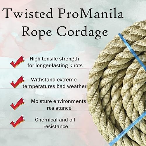 Miniatura 3 de LABLT Cuerda trenzada ProManila de 34 pulgadas, cuerda de polipropileno sintético UnManila de 3 hebras de 100 pies para uso en interiores y
