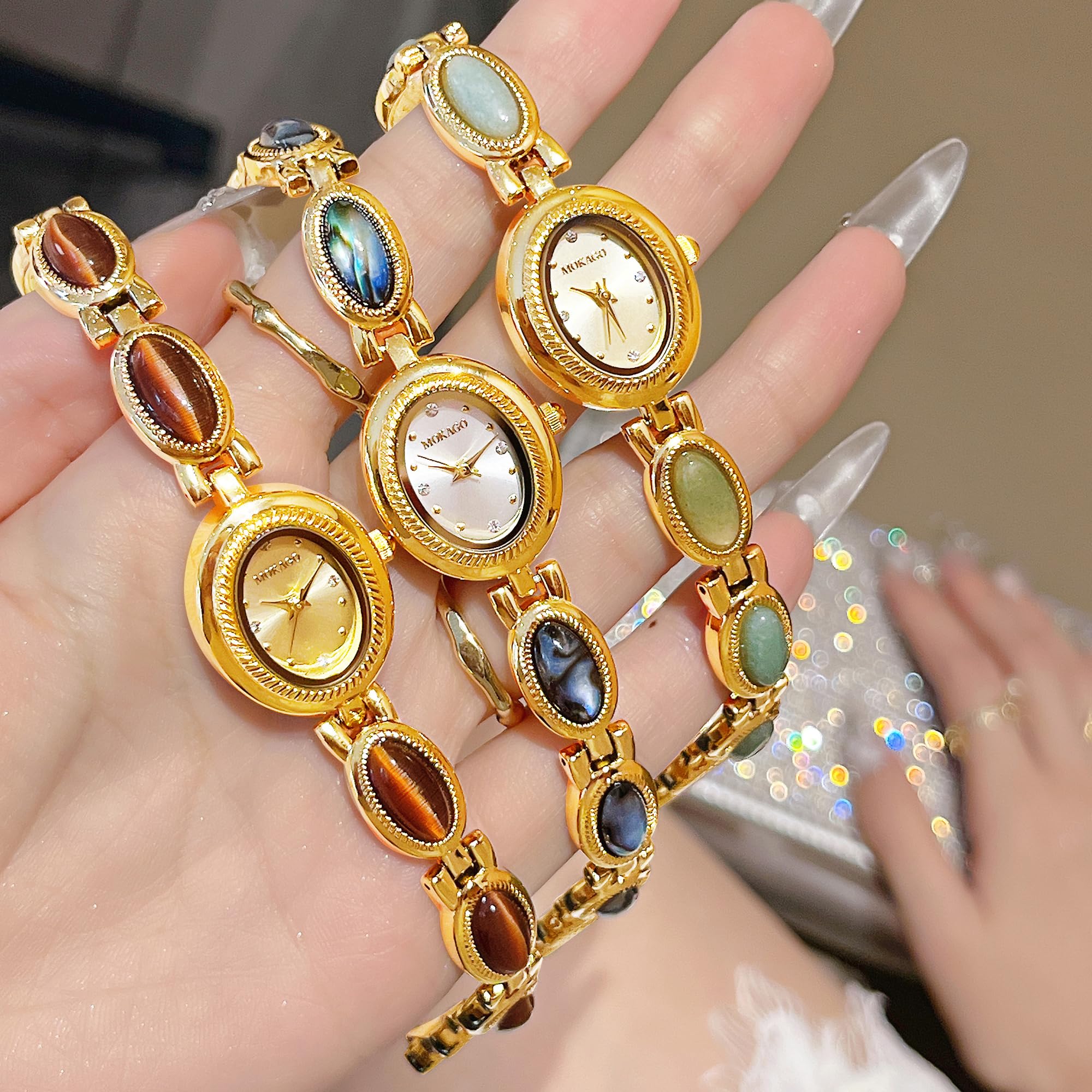 findtime Reloj de pulsera de joyería para mujer, reloj ovalado de lujo para mujer, reloj dorado con pulseras, analógico, de cuarzo, impermeable, reloj de pulsera casual