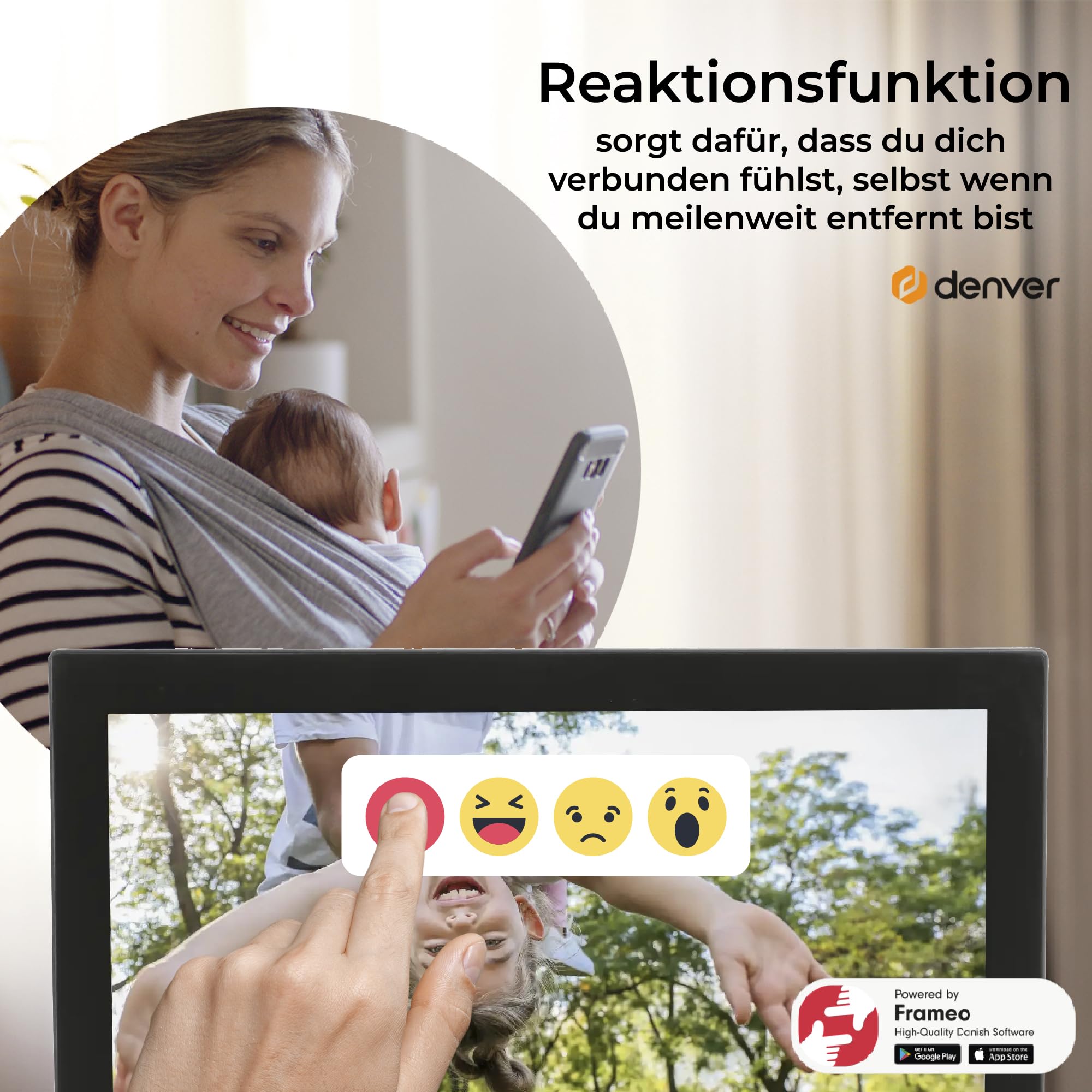 Denver PFF-2160 Digitaler Wi-Fi Bilderrahmen – 21,5 Zoll Full HD IPS Touchscreen, Integrierte FRAMEO Software, Dual-Band Wi-Fi, Timer-Funktion, Wandmontierbar, Schwarz | Full HD IPS Touchscreen, Integrierte FRAMEO Software, Dual-Band Wi-Fi, Timer-Funktion
