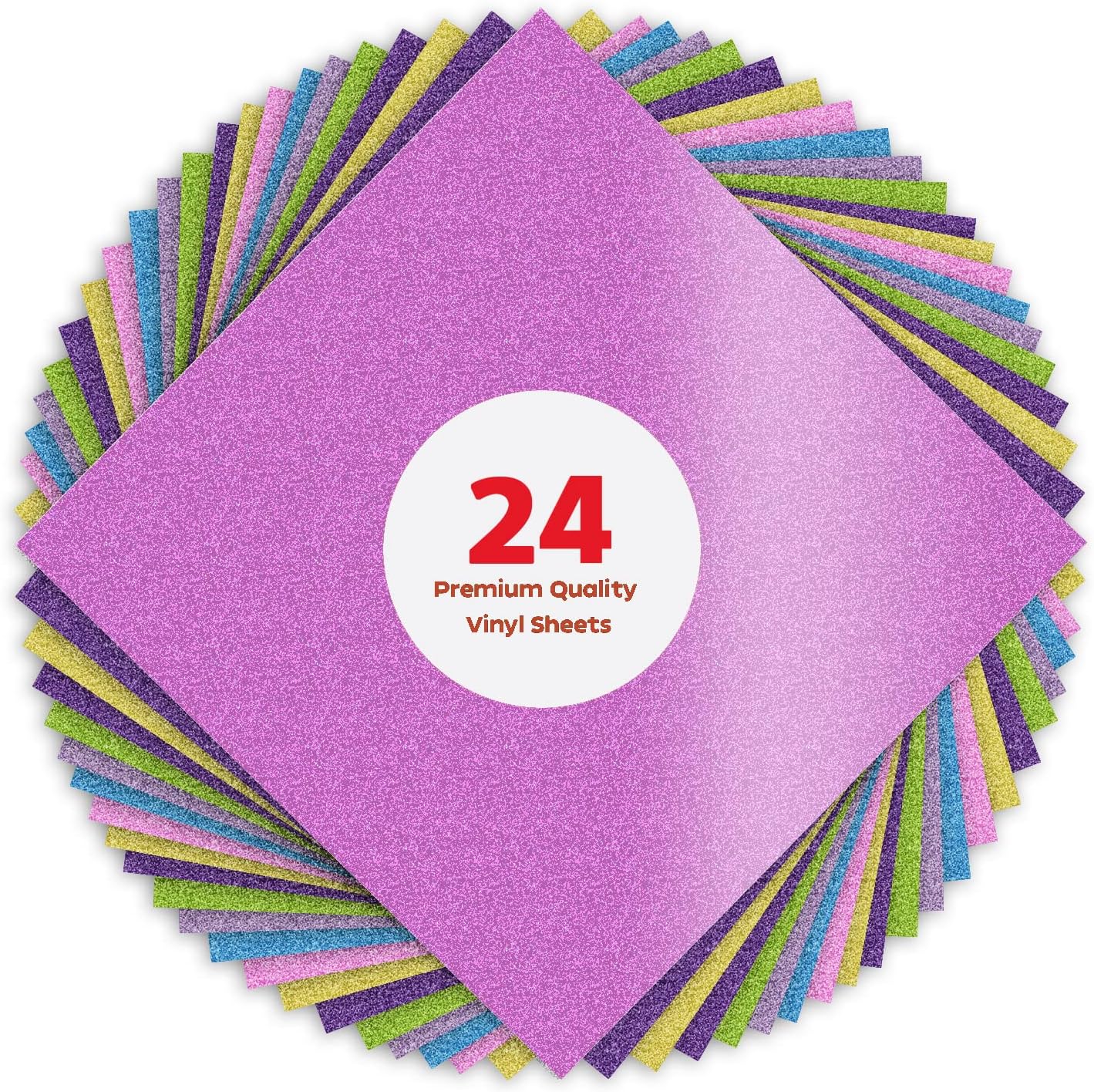 Khava Vinyl Sheets - 24 Pack Self Adhesive Permanent Vinyl in Glitter Girls Assorted Colors in Opaque Glossy Glitter Finishes, 12” x 12” Waterproof Sheets for DIY Crafts, Decor, and Businesses