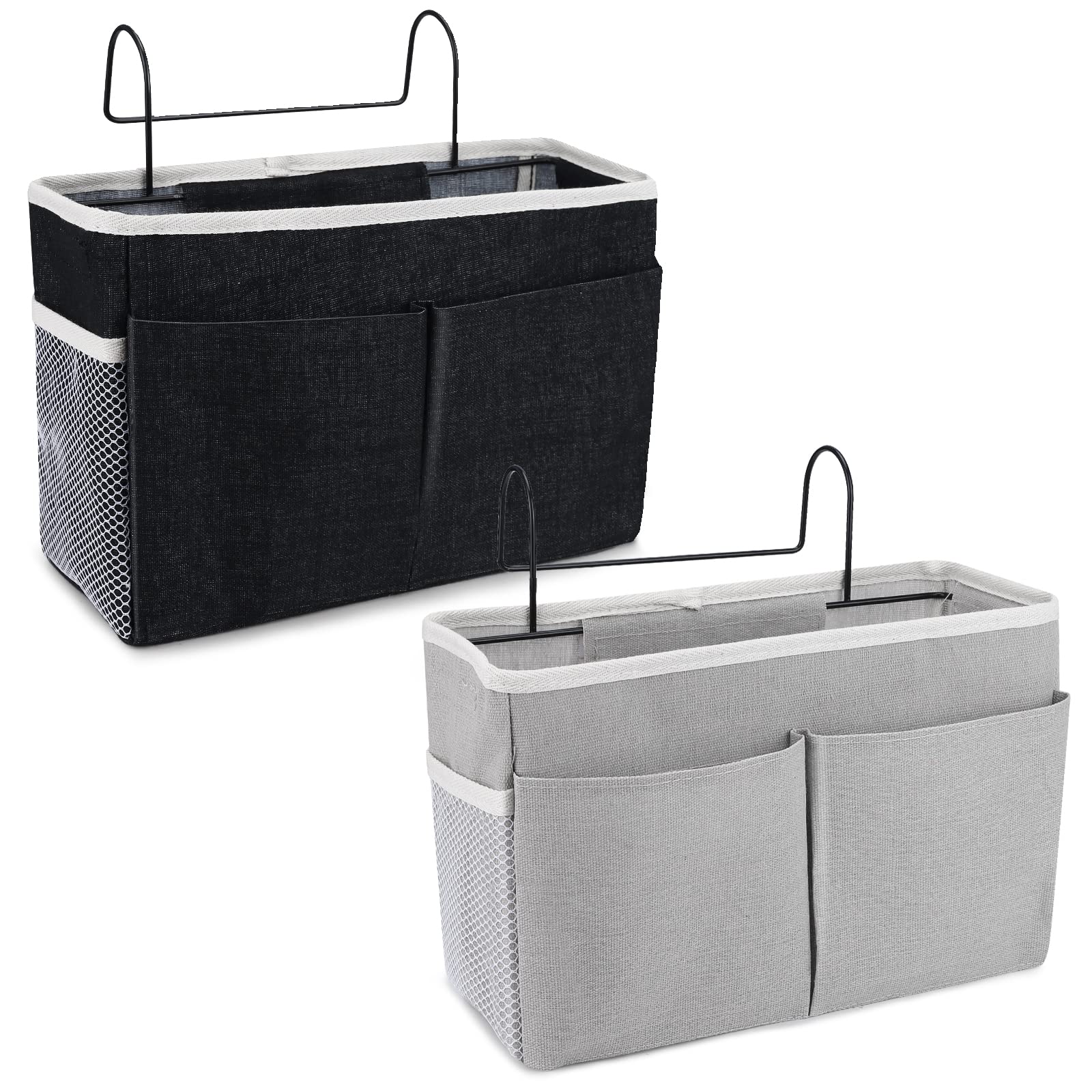 Bedorganizer om op te hangen, multifunctionele bedtas met darhaken, hangtas, hoogslaper, opbergtas, hangend, bedhanger, bank, opslag voor stapelbedden, boeken, tijdschrift, hoofdtelefoon, zwart