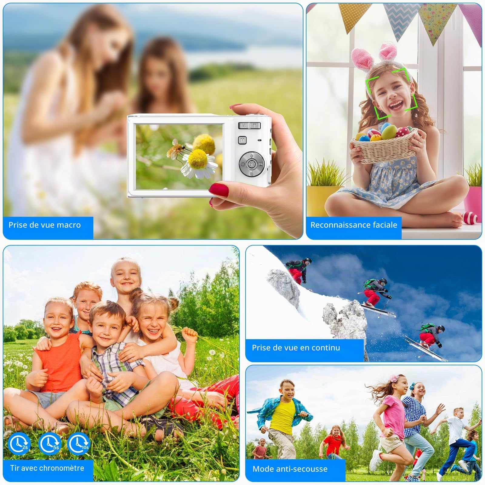 Appareil Photo Numérique 50MP 1080P FHD Compact Caméra avec Mise au Point Automatique Digital Camera avec Zoom Numérique 16X Carte SD de 32 Go pour Étudiant Adulte Débutant Cadeau (Blanc)