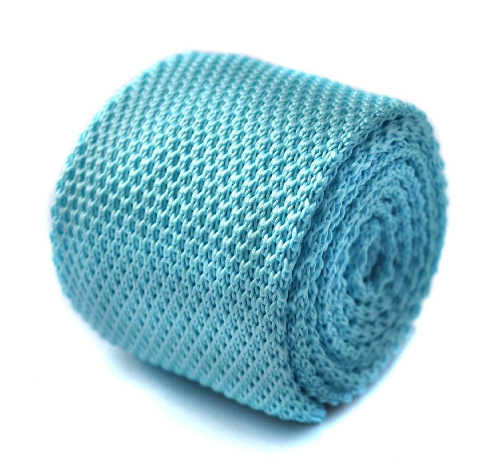 Frederick Thomas Plain Tiffany Turquoise Blue Knitted Tie - 147cm Length Tailored Finish Necktie Ideal for Daily Office Wear, Weddings, Business Meetings and Formal Events, Slim 5cm Width
