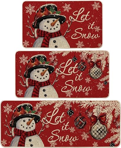 Miniatura 7 de Artoid Mode Juego de 2 tapetes de cocina de Navidad con diseño de muñeco de nieve y copo de nieve negro, decoración del hogar, alfombras de cocina