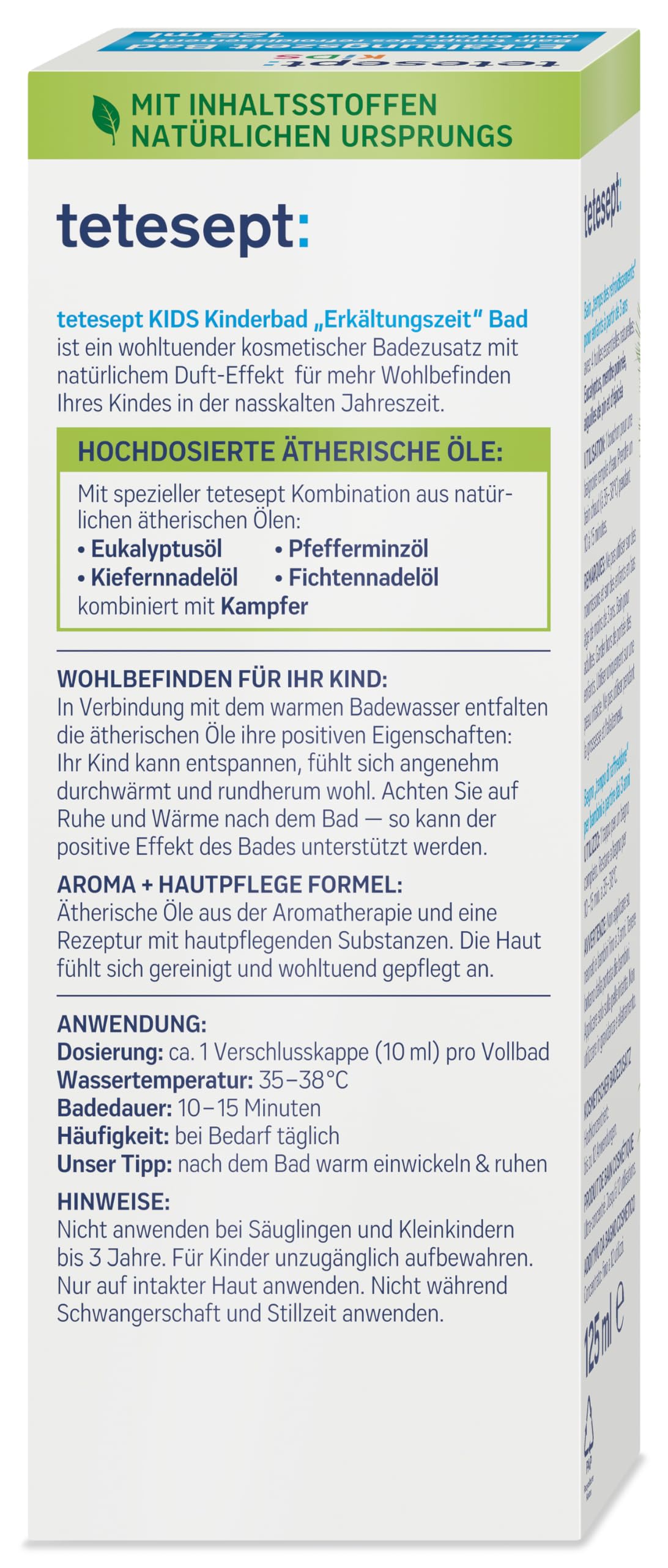 Tetesept Kinderbad Erkältungszeit Bad mit 5 ätherischen Ölen, 125 ml Solution