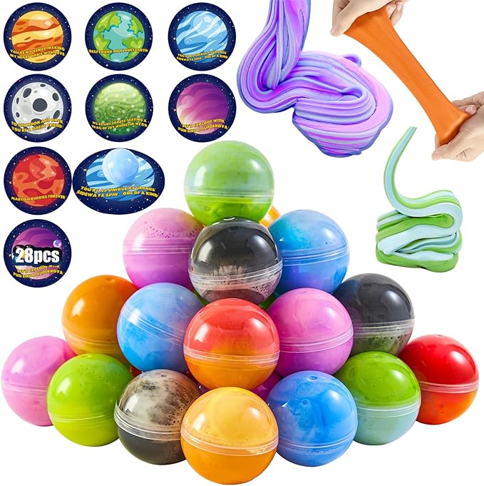Galaxy Slime Balls 28 Pack – Mini Planet-Themed Slime Kits for Kids, Colorful Stress Relief Putty in Capsules, Party Favors, Classroom Prizes, Gift Exchange, Thank You Gifts for Girls & Boys