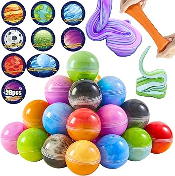 Galaxy Slime Balls 28 Pack – Mini Planet-Themed Slime Kits for Kids, Colorful Stress Relief Putty in Capsules, Party Favors, Classroom Prizes, Gift Exchange, Thank You Gifts for Girls & Boys