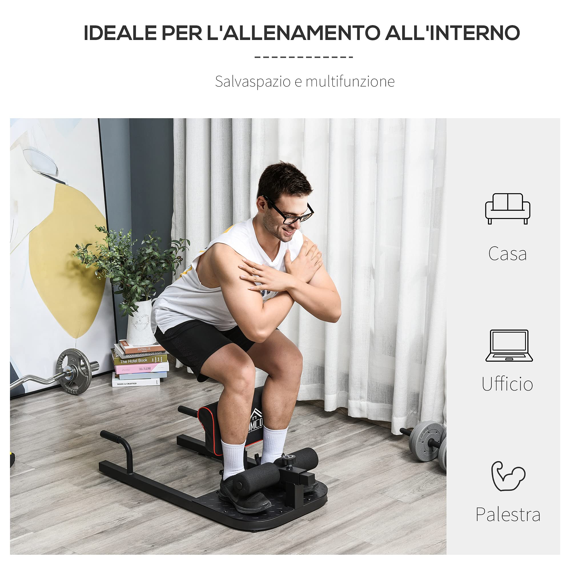 HOMCOM Macchina Squat 3 in 1, Macchina per Deep Sissy Squat Sit Up Push Up Regolabile Acciaio, Multifunzione, per Fitness, Allenamento, Leg Press, Addominali e Flessioni