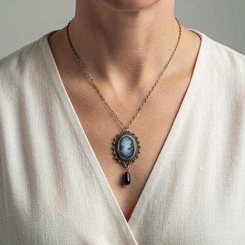 Miniatura 3 de Collar de camafeo para mujer, joyería gótica victoriana vintage con colgante de camafeo de resina, cadena ajustable de acero inoxidable de 18 + 2
