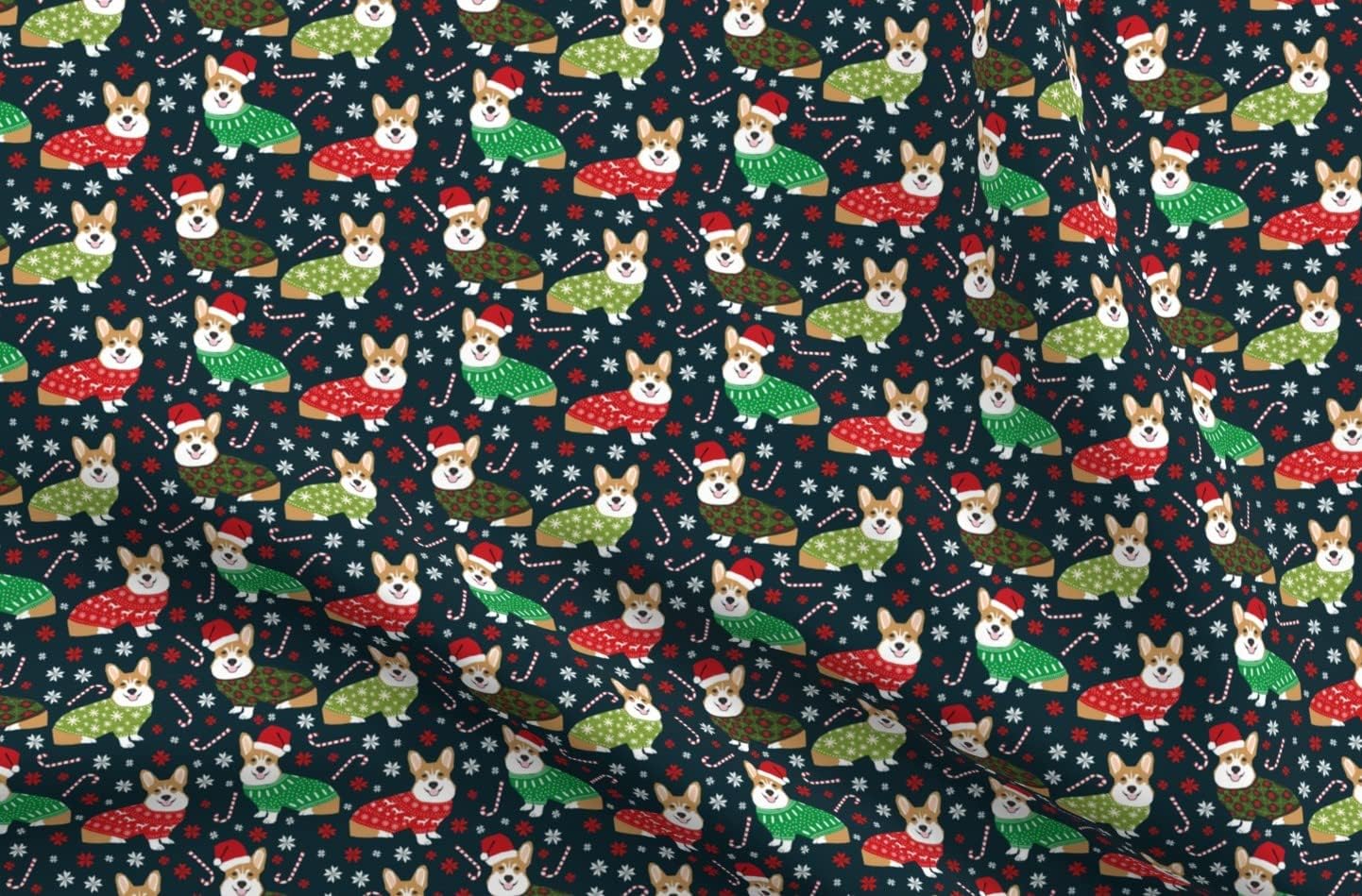 Spoonflower Fabric - Corgi Holiday Xmas Cute Christmas Corgis Sweater Cloth Pet Portrait Printed on Upholstery Velvet Fabric Fat Quarter - Upholstery Home Decor Bottomweight Apparel