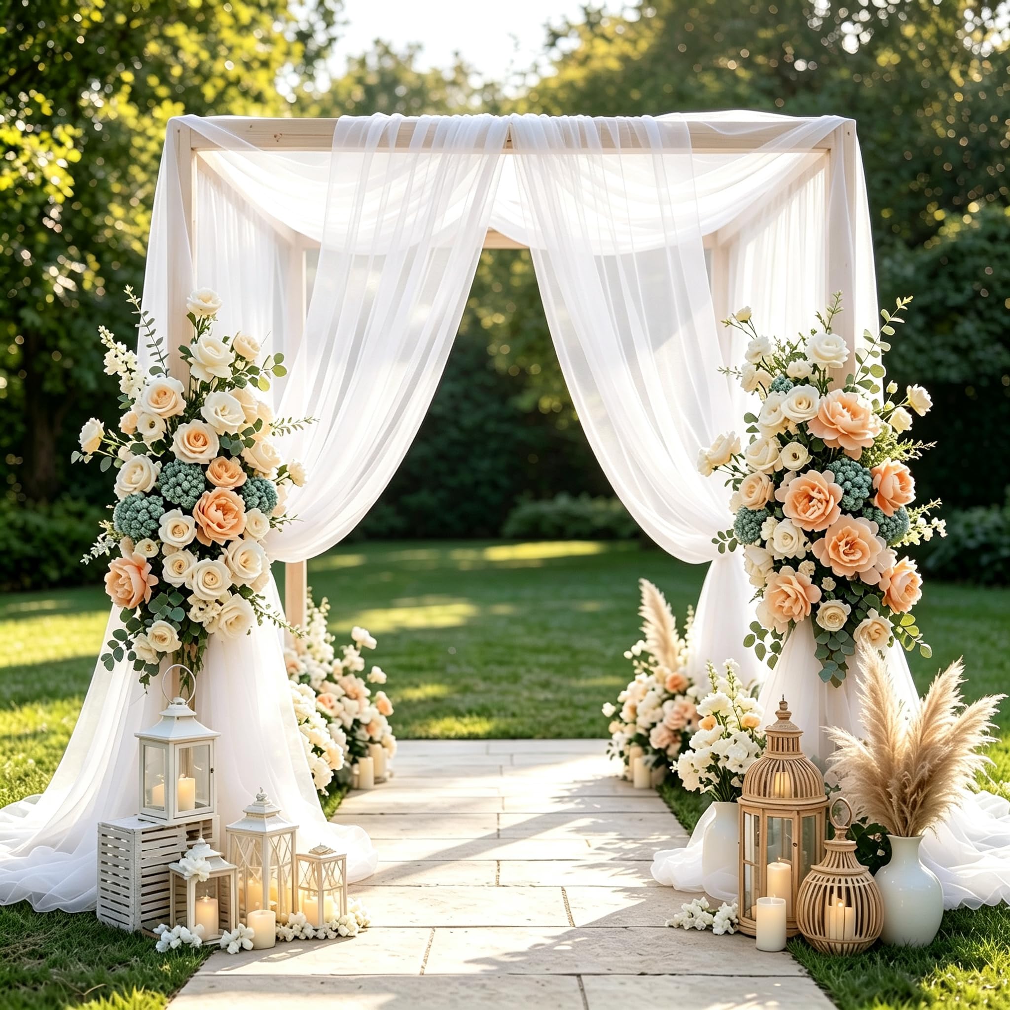Wedding Arch Draping Fabric White Sheer Chiffon 75x600CM Lightweight Wrinkle Resistant Backdrop Curtain for Wedding Ceremony Reception Stage Ceiling Arch Decoration