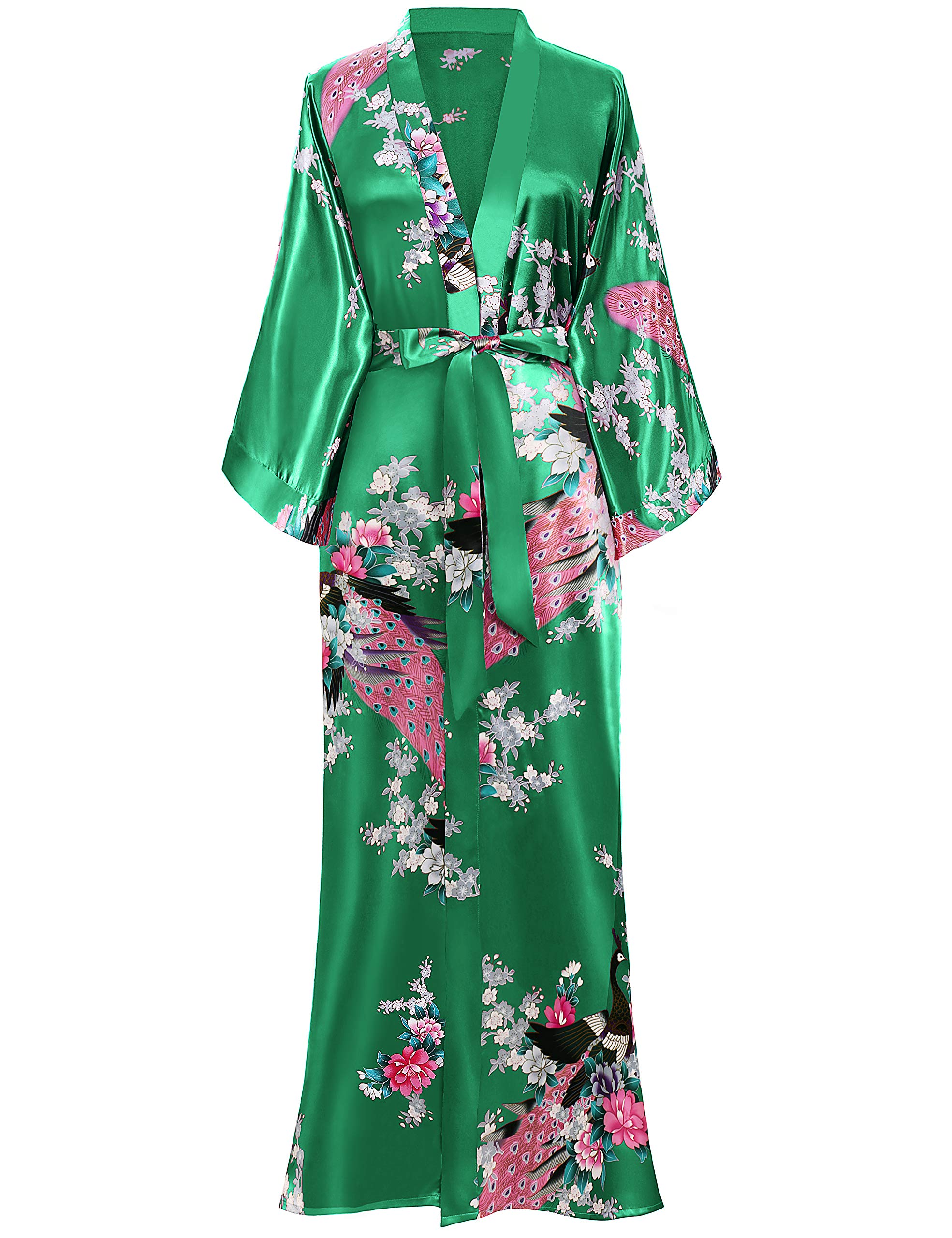 Women's Dressing Gown Long Satin Summer Robes, Floral Pattern Bathrobe Kimono, Cardigan Women's Long Robe Flowers Sleeping Gown Girl Pyjama Party