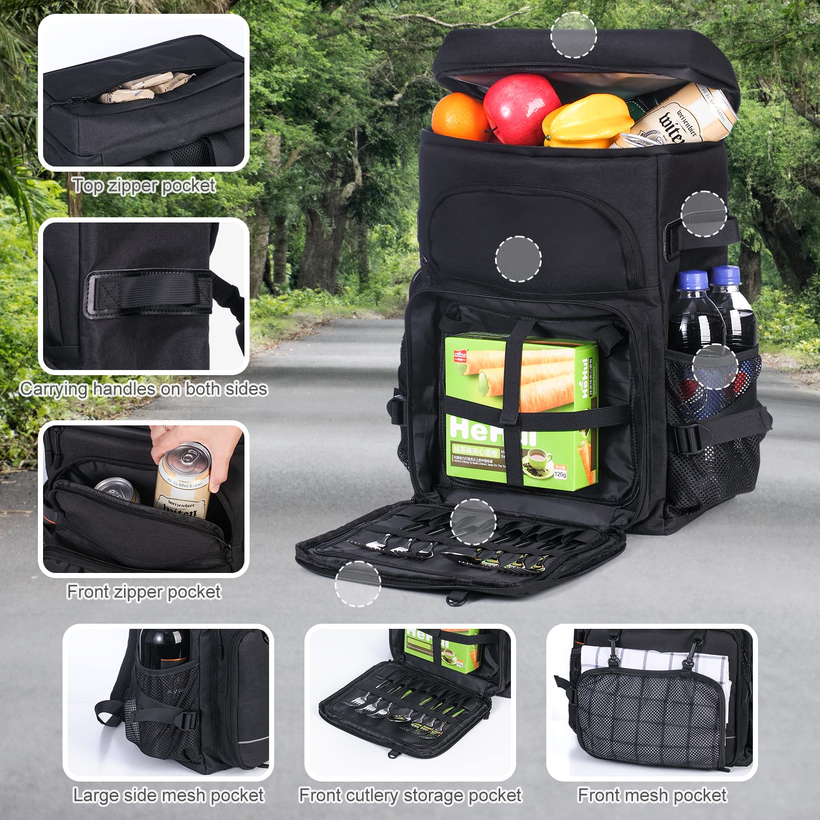 DEWUR Kühlrücksack 35L Thermo Rücksack Kühltasche Wasserdichter Picknickrücksack mit Flaschenöffner für Picknick Camping Strand Wandern Reisen Einkaufen Schwaz