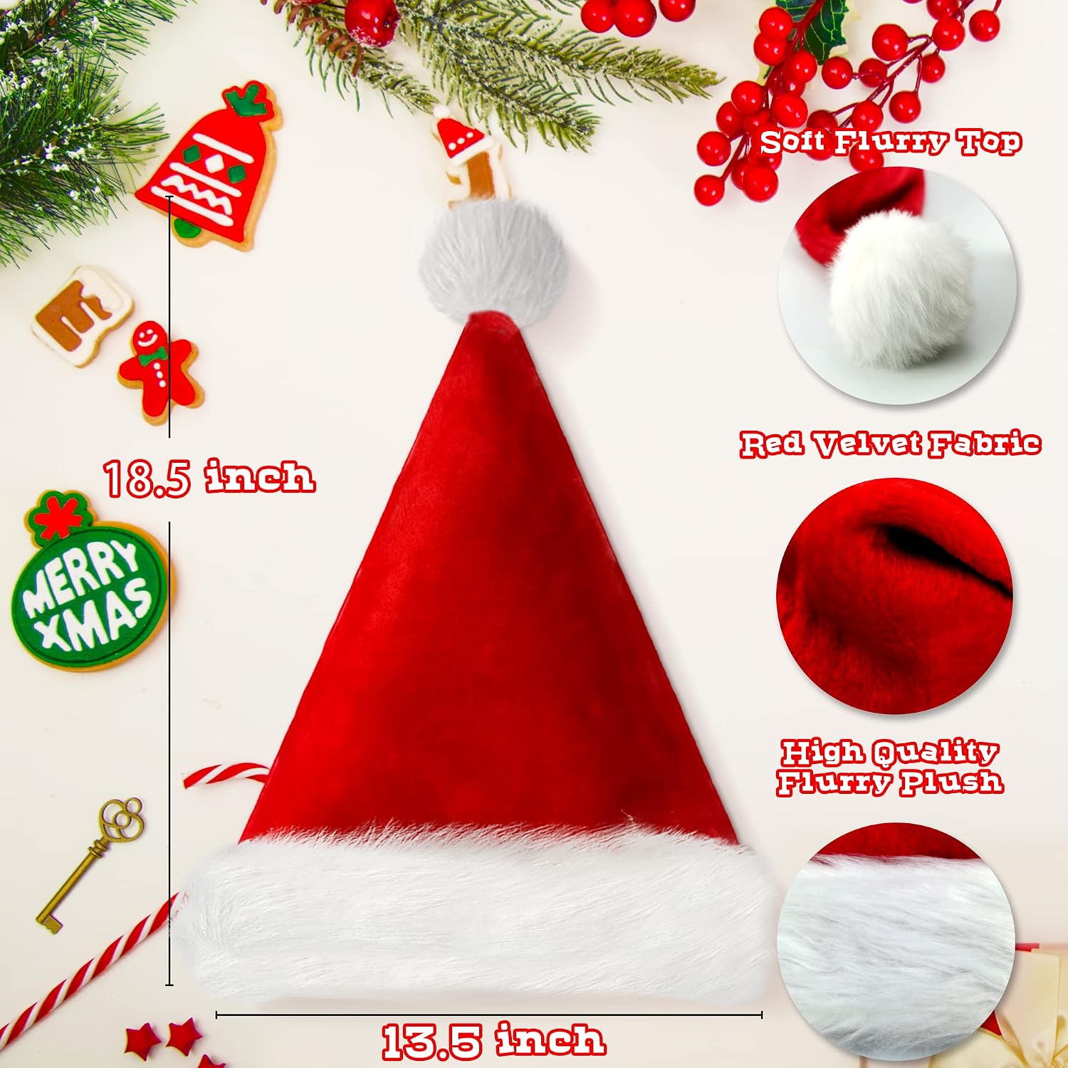 LINAYE 3 Pack Christmas Santa Hats for Adults - Extra Thicken Velvet Santa Claus Hats for Women Men Fluffy Plush Xmas Christmas New Year's Eve Party Supplies for Adults Teenagers