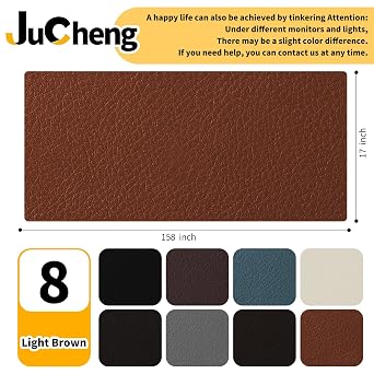 JuCheng Leather Repair Kit, Light Brown, 17X158 inch | Self-Adhesive Waterproof Patch, For Furniture, Car Seats, Sofa, Couch, Vinyl, Instant Fix for Tears & Scratches