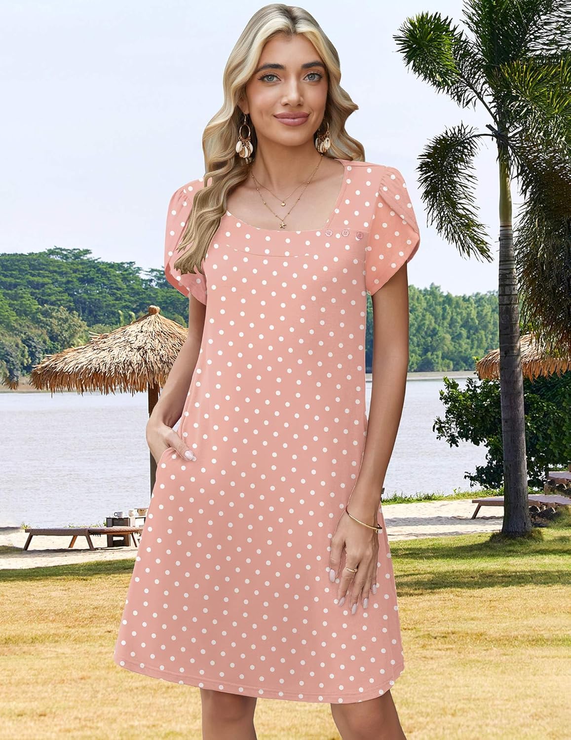 ZEAGOO Summer Dresses for Women 2026 Sundress Short Petal Sleeve Dress with Pockets Floral Dresses for Casual - Image 3