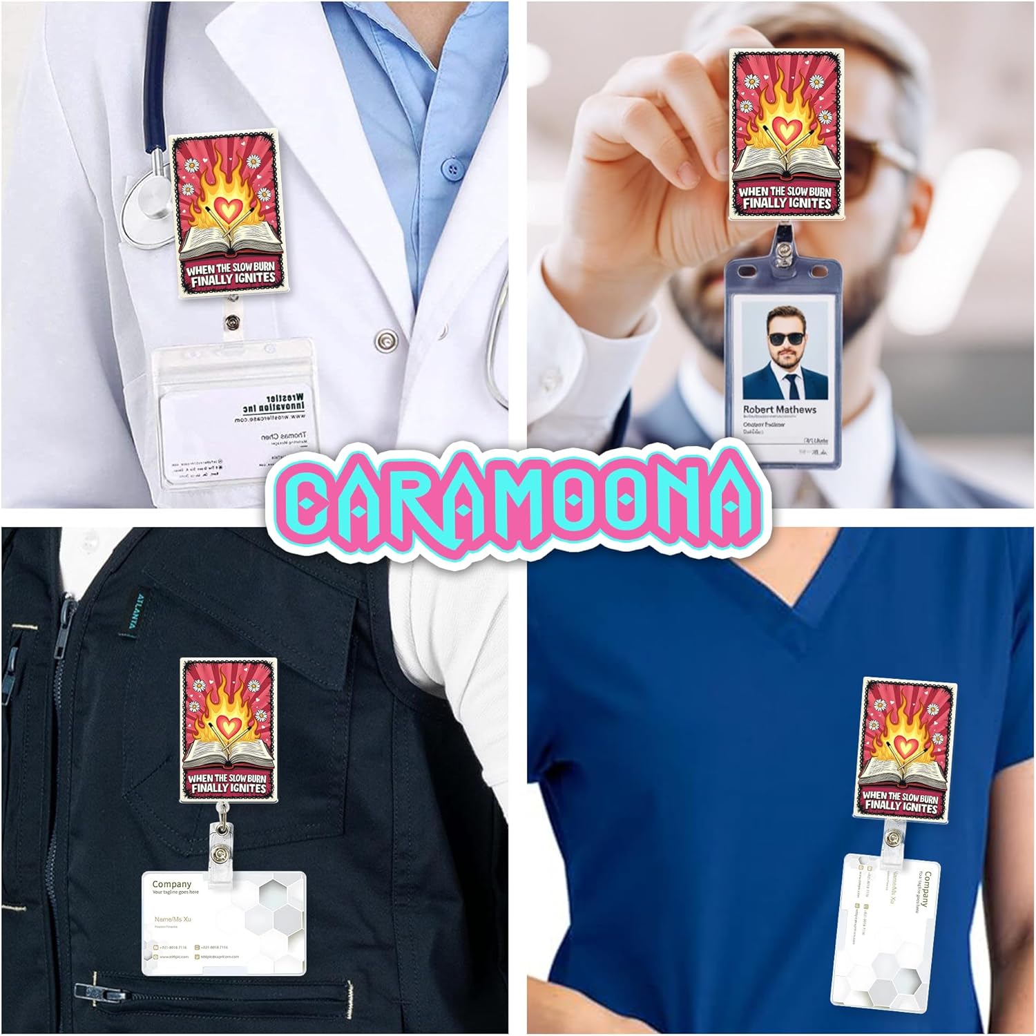 When The Slow Burn Finally Ignites Badge Holder Retractable 1.6 Inches Bookish Quotes, Book Lover, Romance, Reader Alligator Clip/Belt Clip, Acrylic Material Badge Reel Lanyard ID Cards Holder Gifts - Image 2