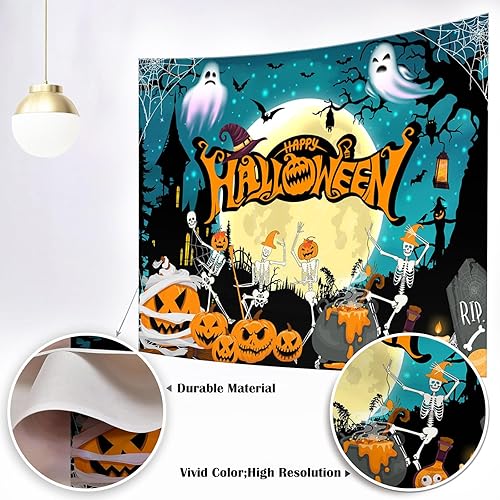 Miniatura 8 de Mocsick - Telón de fondo de Halloween para fotografía, noche naranja, luna, decoración de fiesta de Halloween, dulce o truco, calavera, calabaza,