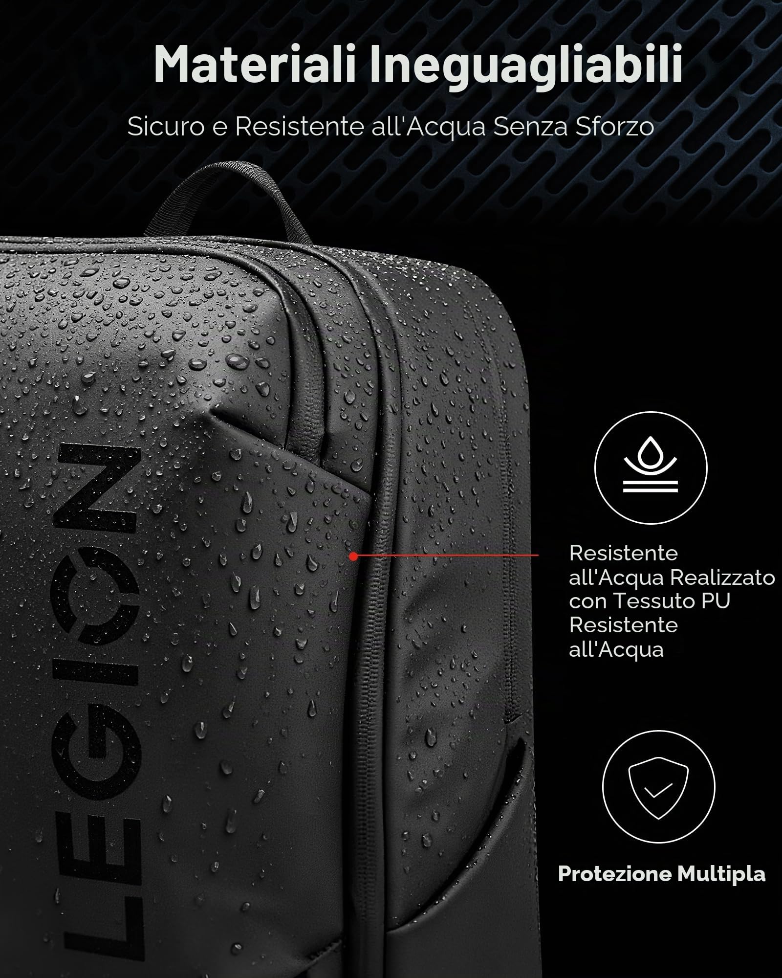 Lenovo - Zaino Gaming Legion 17" GB800 (impermeabile, capacità fino a 21 litri, apertura a 180°, tasche per computer, tablet, bottiglie d'acqua, cinghie ergonomiche) - Colore nero