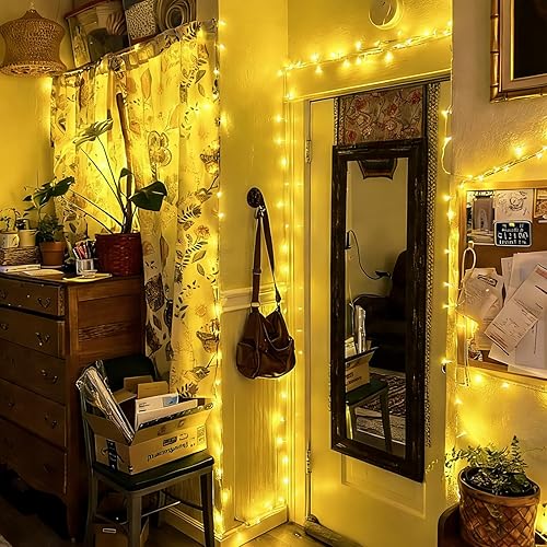 Miniatura 8 de QITONG Tira de luces blancas cálidas para exteriores, 165 pies, 500 luces LED de Navidad, enchufables, 8 modos, cable transparente, luces de Navidad