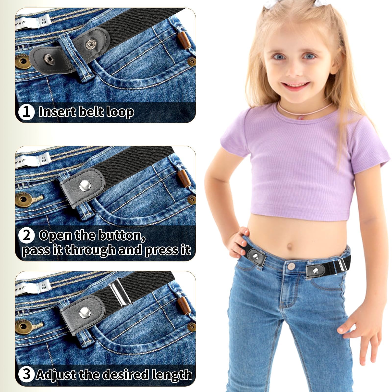 Cinturón elástico sin hebilla, 3 unidades, ajustable, sin hebillas, invisible, cinturón elástico para niños