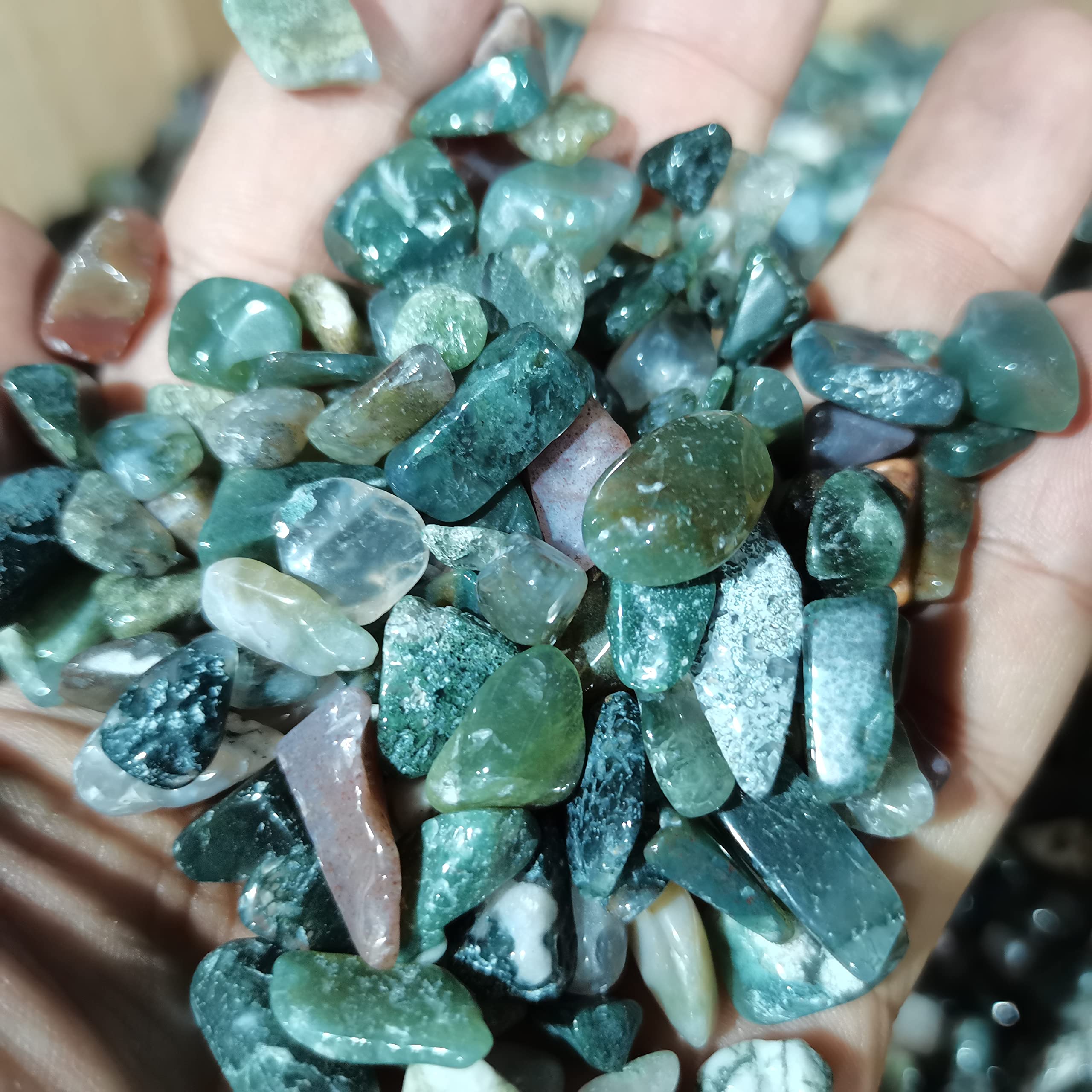 Espécimen curado 500g Ágata acuática Natural Original Piedra Verde Cristal Grava Decoración for el hogar Jardín Maceta Espécimen Budismo como Regalo decoración hogareña (Size : 50g)