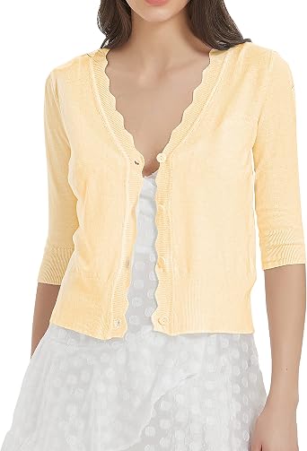 Womens Short Sleeve Cropped Cardigan Button Down Sweater Lightweight Knit Shrugs